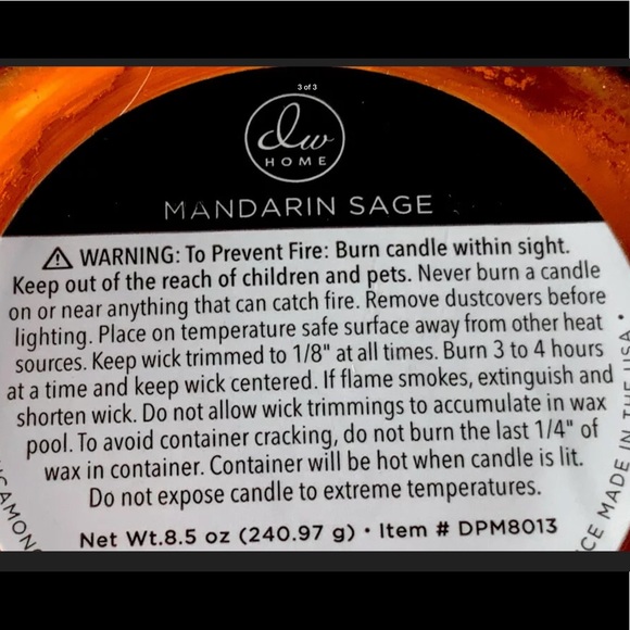 MANDARIN SAGE CANDLE DW HOME RICHLY SCENTED - Picture 3 of 3